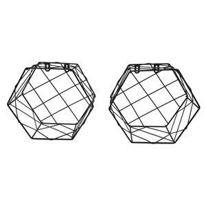 Geometric Metal Wall Shelves Black Wire Floating Shelves Set of 2